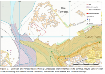 Figure 3. Cornwall and West Devon Mining Landscape World Heritage Site (WHS), Hayle Conservation Area (including the arsenic works chimney), Scheduled Monuments and Listed Buildings Figure 3. Cornwall and West Devon Mining Landscape World Heritage Site (WHS), Hayle Conservation Area (including the arsenic works chimney), Scheduled Monuments and Listed Buildings